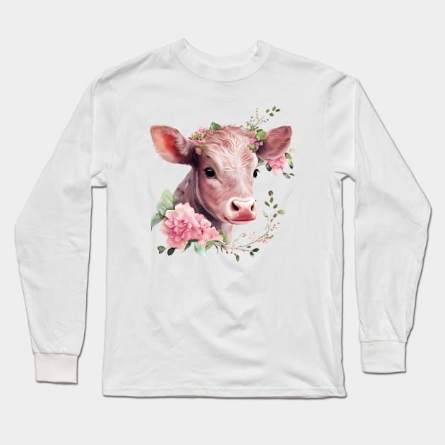 Calf with flowers Long Sleeve T-Shirt by DreamLoudArt